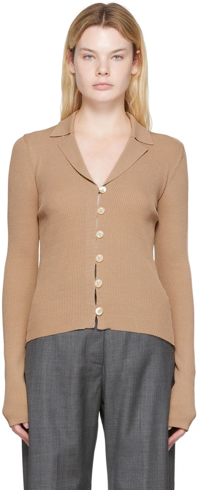 Low Classic Ribbed-knit V-neck Cardigan In Beige