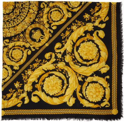 Versace Black & Gold Barocco Scarf In A7900 Black/gold