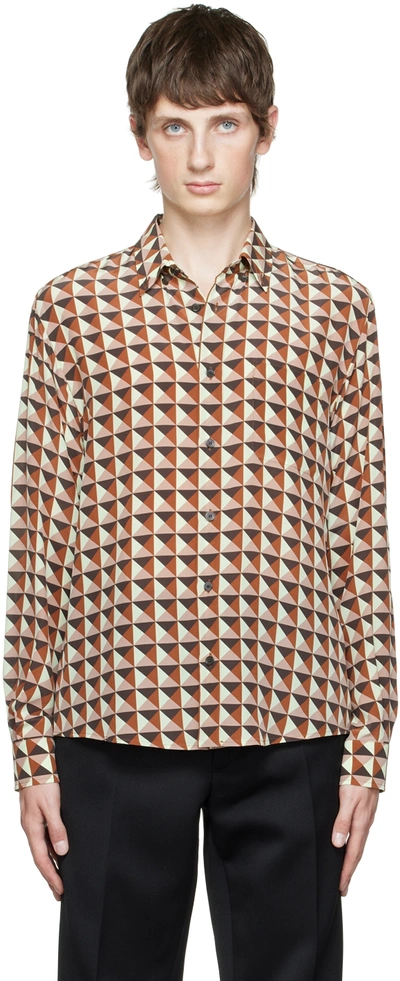 Valentino Brown Graphic Print Shirt In 7r4 St.borchia Beige