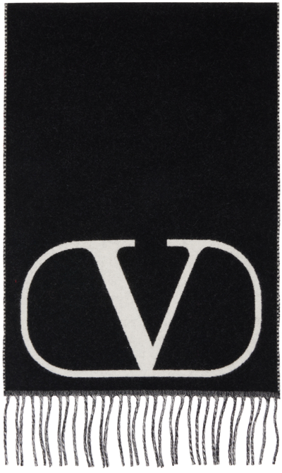 Valentino V Logo Intarsia Wool & Cashmere Scarf In Black White