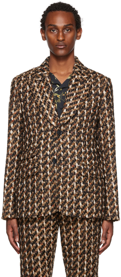 Erdem Richard Slim-fit Wool And Cotton-blend Tweed Blazer In Camel / Black