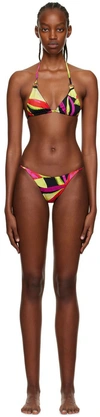 Louisa Ballou Multicolor Mini Ring Triangle Bikini In Electric Pink Flower