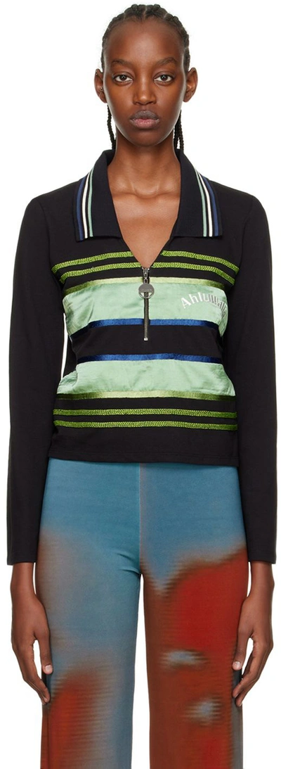 Ahluwalia Black Stripe Sweater In Black / Pistachio