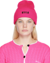 Msgm Embroidered-logo Knit Beanie In 14 Fucsia