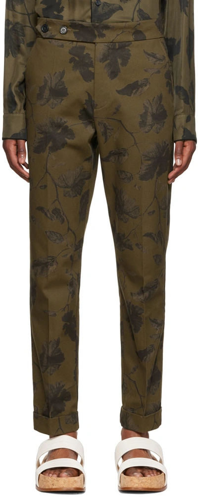Erdem Samuel Leaf-print Cotton-gabardine Trousers In Green Multi