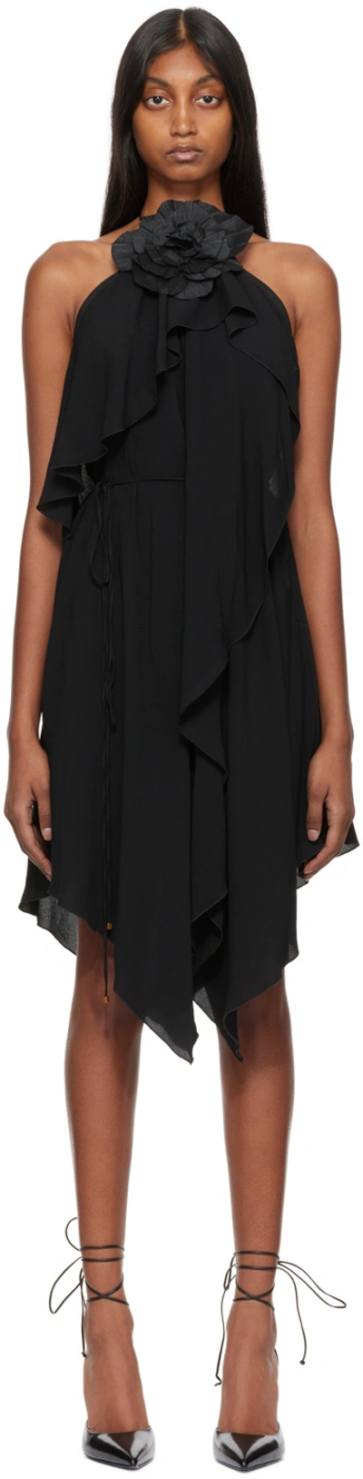 Blumarine Black Viscose Dress With Flower Brooch Detail Woman