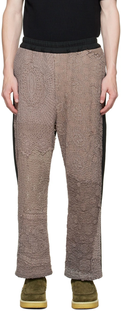 By Walid Brown Embroidered Trousers In Terra