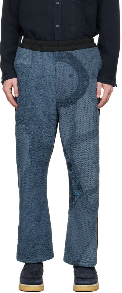 By Walid Massimo Vintage Cotton Patchwork Trousers In Blue