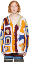 The Elder Statesman Abstract-pattern Cardigan In C423 White W/ Multi