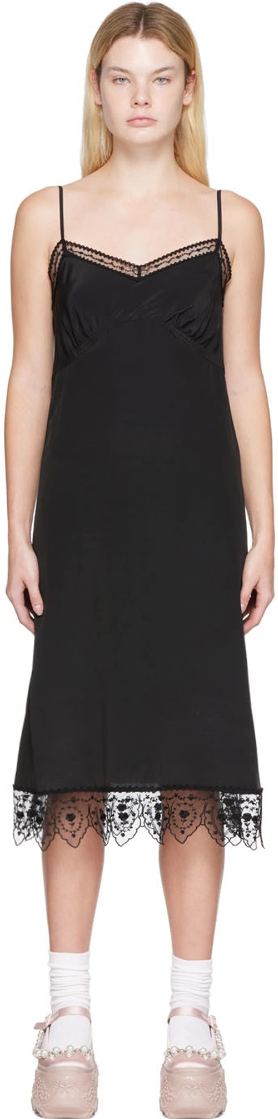 Simone Rocha Lace-trim Crepe De Chine Midi Slip Dress In Black
