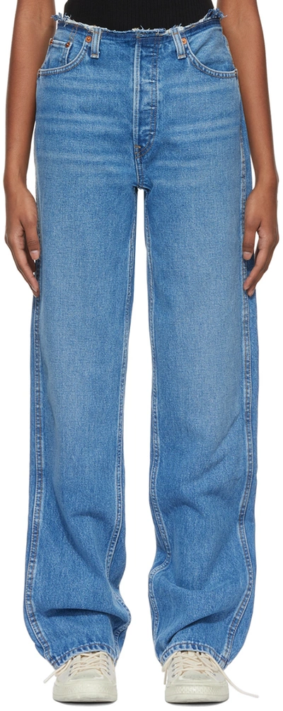 Re/done Blue Raw Waist Jeans In Stoned Azul