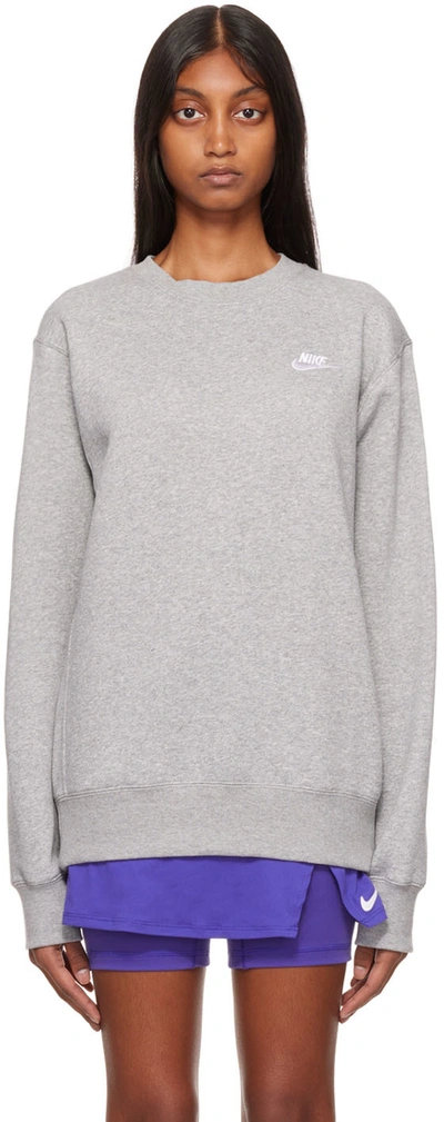 Nike Gray Cotton Sweatshirt In Dk Grey Heather/whit