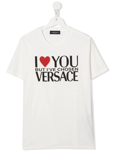 Versace White I Love You Cotton T-shirt In Weiss