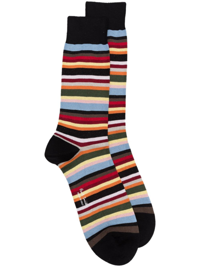 Paul Smith All-over Stripe-print Socks In Black