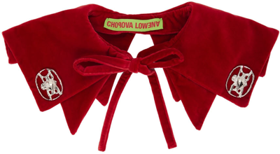 Chopova Lowena Red Velvet Double Collar