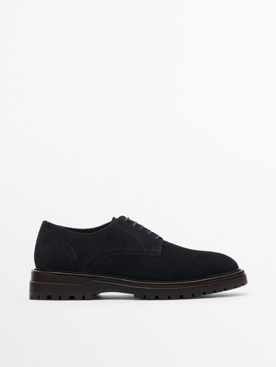 Massimo Dutti Split Suede Derby Shoes In Blue