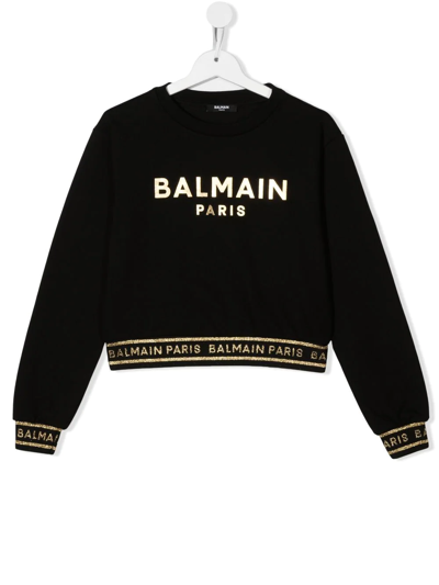 Balmain Teen Metallic-logo Sweatshirt In Black