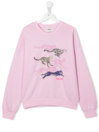 Kenzo Kids' Graphic-print Crew-neck Sweatshirt In Pink