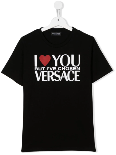 Versace Kids' Slogan-print Cotton T-shirt In Black