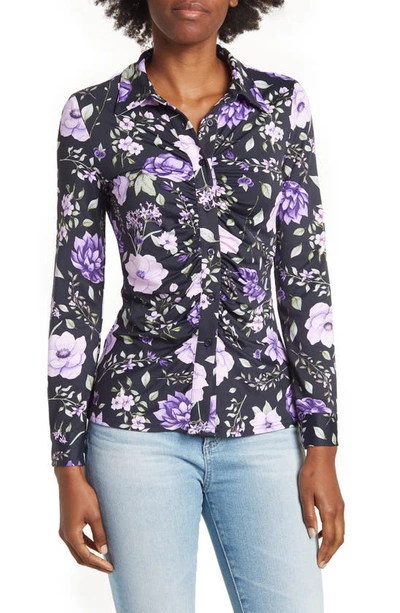 By Design Carla Ruched Button-up Blouse In Allium