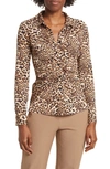 By Design Carla Ruched Button-up Blouse In Basic Cheetah
