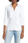 By Design Carla Ruched Button-up Blouse In Bright White