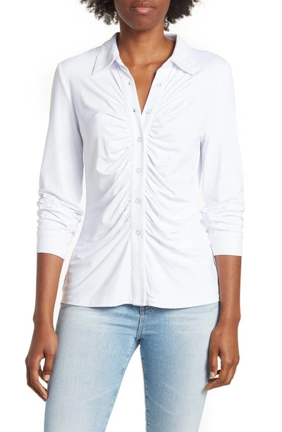 By Design Carla Ruched Button-up Blouse In Bright White