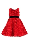 Joe-ella Little Girl's & Girl's Textured Rose Satin Dress In Red