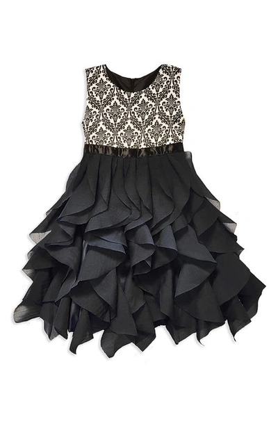 Joe-ella Kids' Ruffle Sleeveless Filigree Print Dress In Black