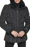 Guess Faux Fur Trim Water-resistant Puffer Jacket In Black
