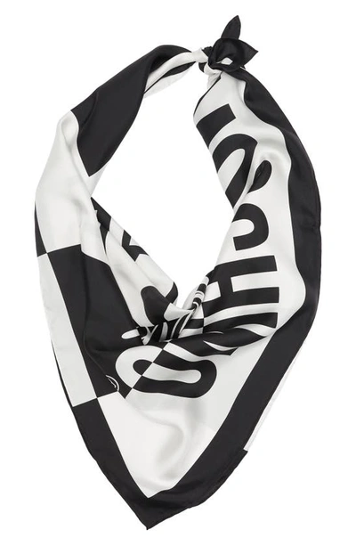 Moschino Couture Silk Scarf In Black-white
