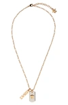 Versace First Line Medusa Dog Tag Logo Pendant Necklace In Versace Gold/ Palladium