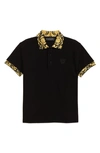 Versace Boys Teen Black Baroco Polo Shirt In Whiteblackgoldgol