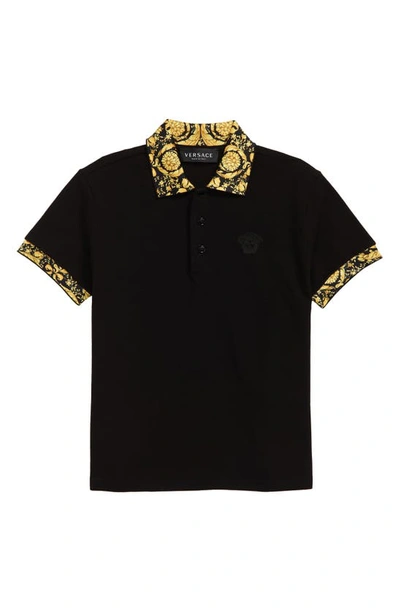 Versace Boys Teen Black Baroco Polo Shirt In Whiteblackgoldgol
