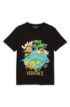 VERSACE KIDS' LOVE YOUR PLANET COTTON GRAPHIC TEE