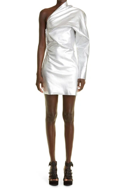 Rick Owens Coated One-shoulder Minidress In Silver