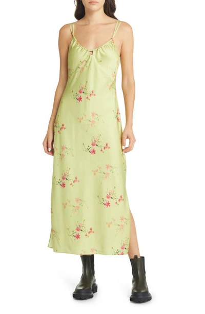 Allsaints Mae Soliano Floral Print Maxi Dress In Chartreuse