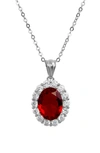 Savvy Cie Jewels Diana Cubic Zirconia Halo Pendant Necklace In Red