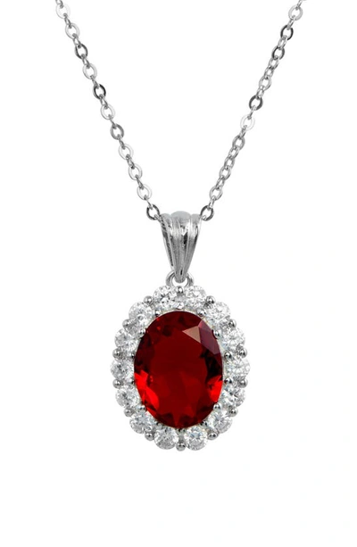 Savvy Cie Jewels Diana Cubic Zirconia Halo Pendant Necklace In Red