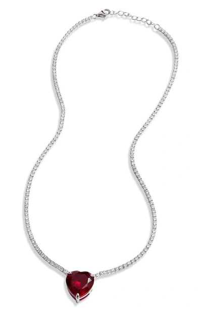 Savvy Cie Jewels Sterling Silver & Lab Sapphire Tennis Necklace In Red