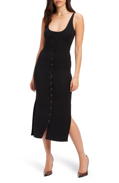 Good American Good Touch Button Front Sleeveless Midi Dress In Black001