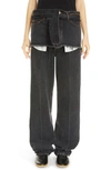 Meryll Rogge Wide Leg Jeans With Removable Deconstructed Overlay In Washed Black