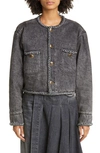 R13 Chain Embellished Crop Denim Jacket In Dusky Gray