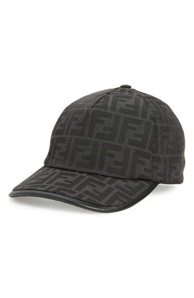 Fendi Ff Logo Leather Baseball Hat In Nero Antracite