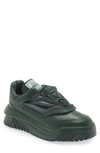 Versace Odissea Chunky Leather Trainers In Dark Forest Green- Gold