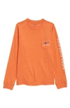 Vineyard Vines Kids' Football Whale Long Sleeve Pocket Graphic Tee In Terra Cotta Heather