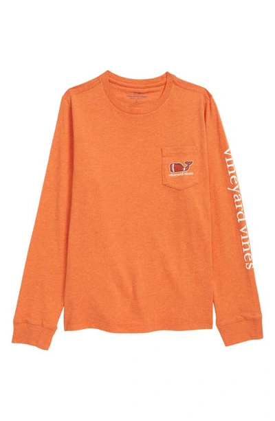Vineyard Vines Kids' Football Whale Long Sleeve Pocket Graphic Tee In Terra Cotta Heather