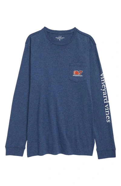 Vineyard Vines Kids' Football Whale Long Sleeve Pocket Graphic Tee In Blue Blazer
