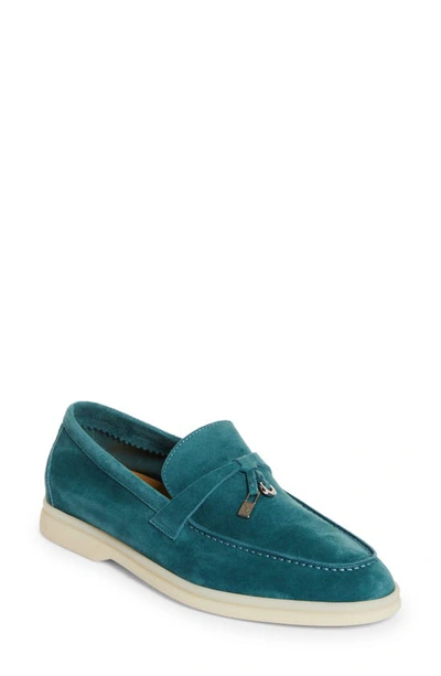 Loro Piana Summer Charms Walk Suede Loafers In Fir Forest
