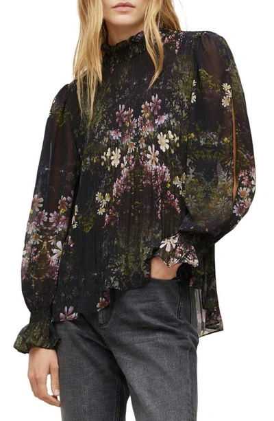 Allsaints Cora Ophelia Pleated Floral Blouse In Black Multi